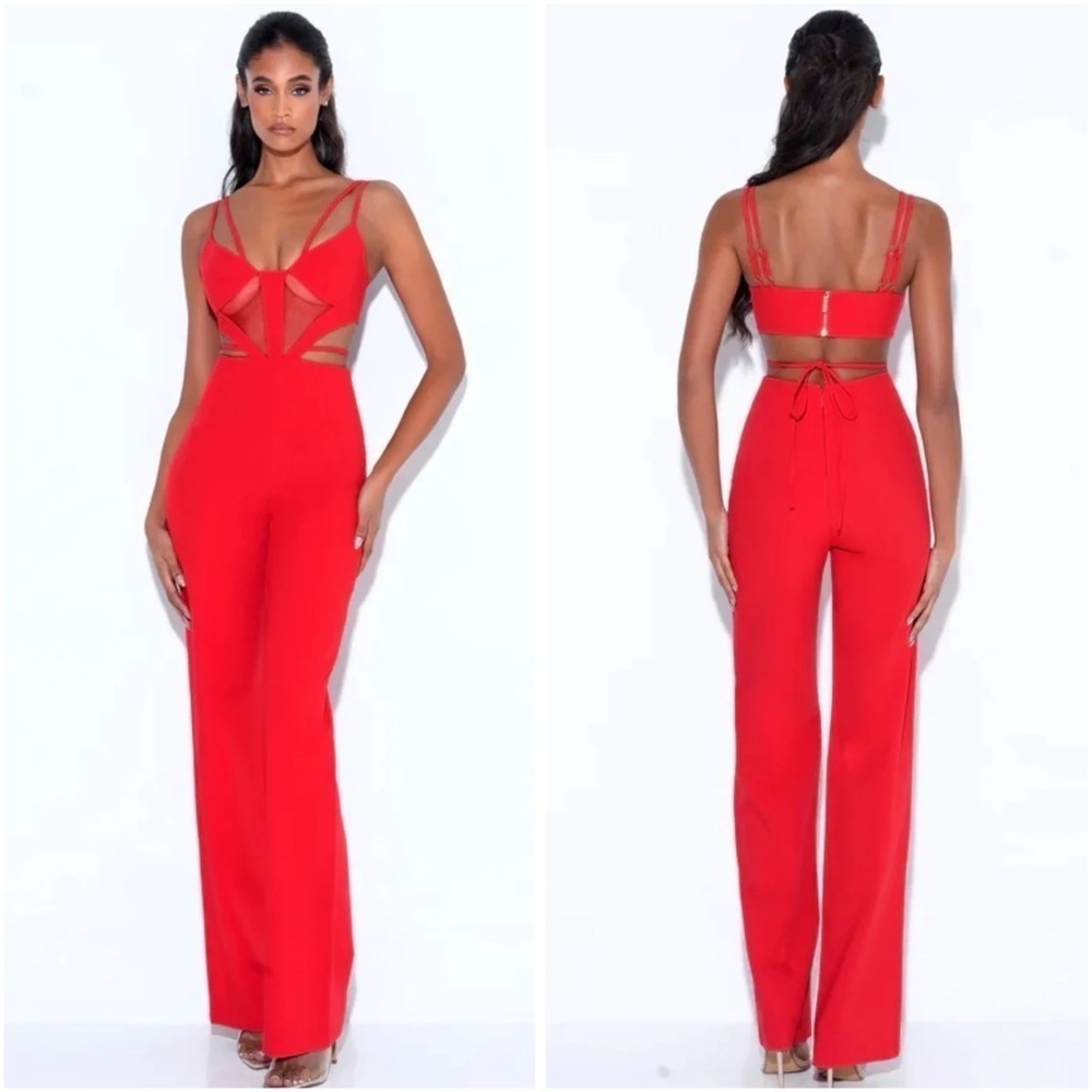 MISS CIRCLE Neva Red Cutout Strappy Jumpsuit